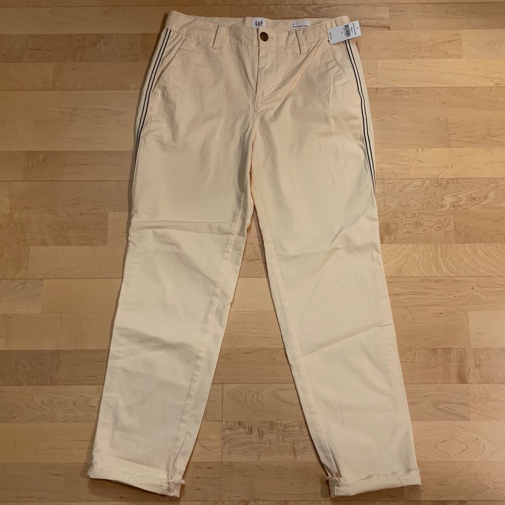 NWT GAP Girlfriend Chino XS Pant Yellow w/ Stripe